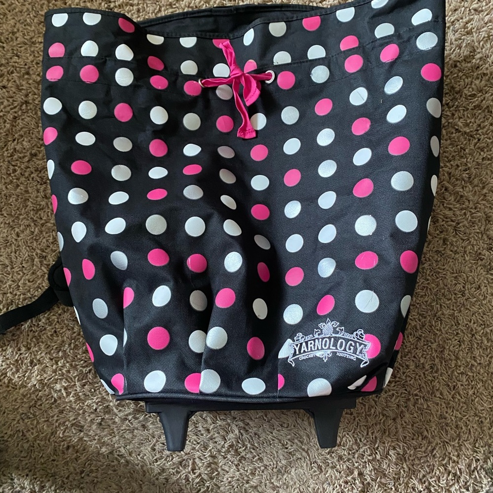 New-Black with Pink & White Polka Dot Backpack with Wheels(has some marks)